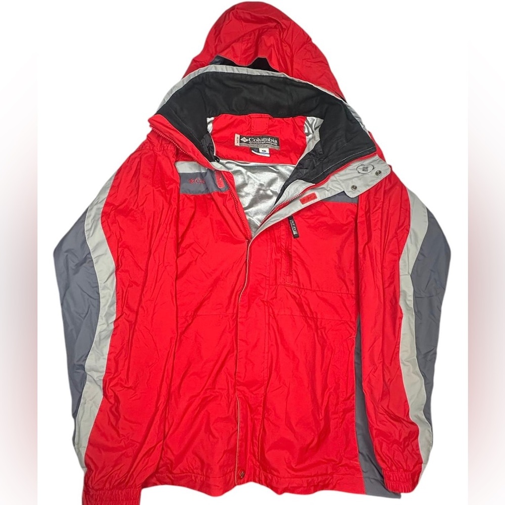 COLUMBIA XCO JACKET Mens Size L Red/Gray Interchange Hooded Omni-Shield